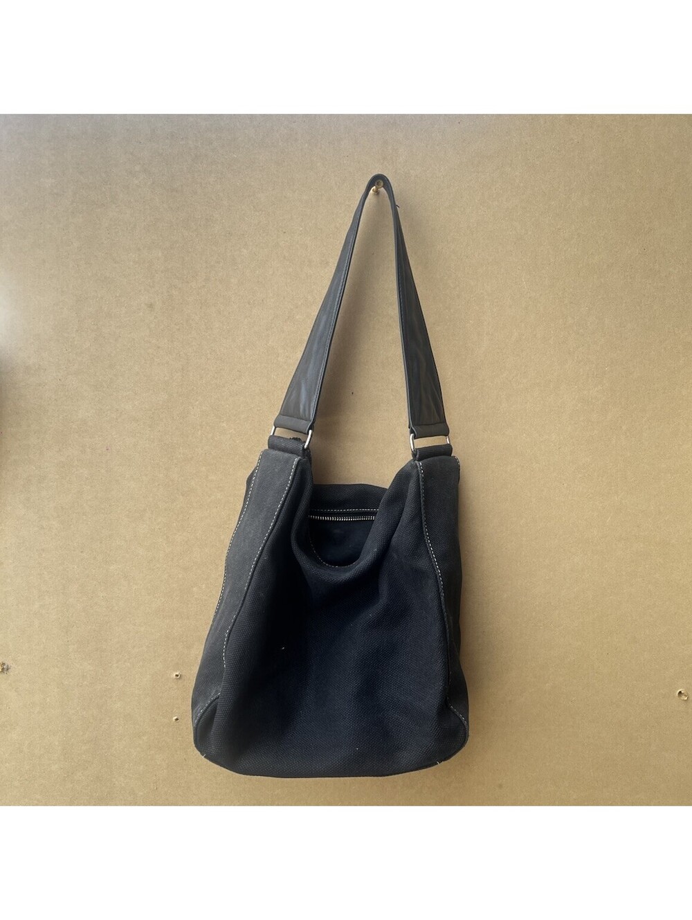Vintage Y2K Banana Republic Black Canvas Slouchy Hobo Bag Leather Trim Stitching